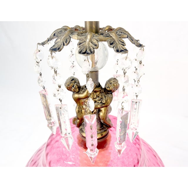 1920s Pair of 1920s Large Cranberry Glass Crystal Decorated Table Lamps For Sale - Image 5 of 10