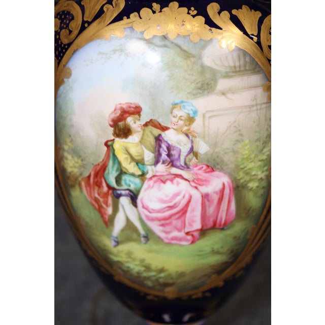 Antique Turn of the Century Blue Sevres Vase Table Lamps - Pair For Sale - Image 12 of 12