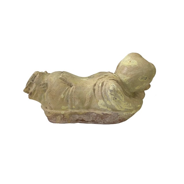 Vintage Oriental Ceramic Cream Color Kid Theme Pillow Shape Display Figure For Sale - Image 4 of 6