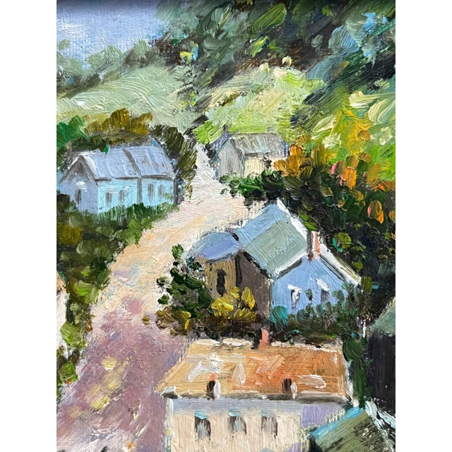 Small Late 20th Century Signed Original Impressionist Painting of Seaside Village With Ornate Gold Frame For Sale - Image 9 of 12
