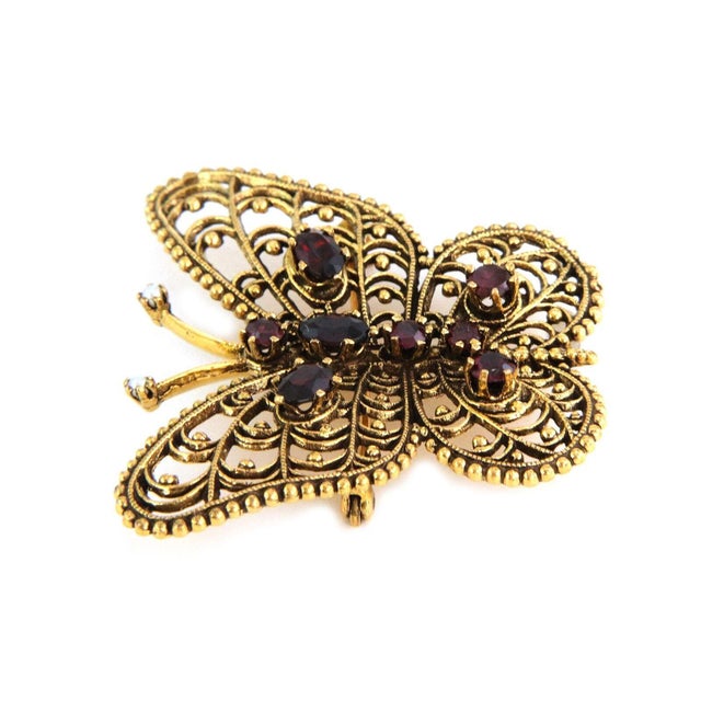This is a beautiful vintage brooch, crafted from 14k yellow gold featuring double wing butterfly with milgrain and fine...