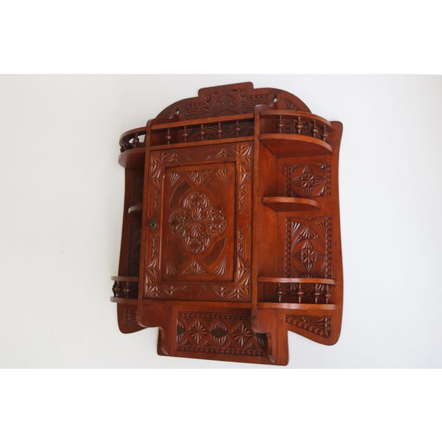 Antique Folk Art Arts and Crafts Dutch Chip Carved Wall Cabinet, 1910 For Sale - Image 3 of 7