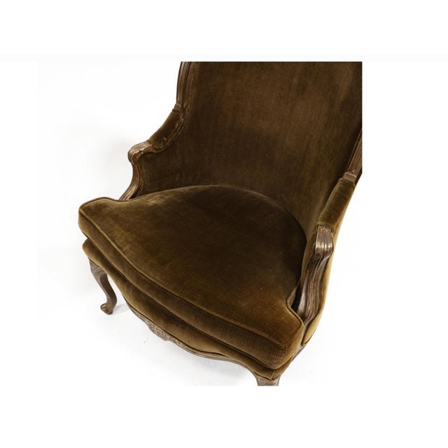French Late 20th Century Near Pair of Louis XV Style Carved Bergeres and Ottoman For Sale - Image 3 of 6