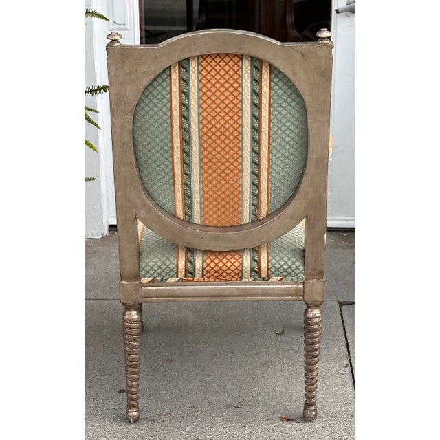 French Dessin Fournir Louis XVI Giltwood Arm Chair W Cut Velvet For Sale - Image 3 of 10