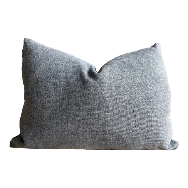 Stone Washed Linen Lumbar Pillow With Down Insert For Sale