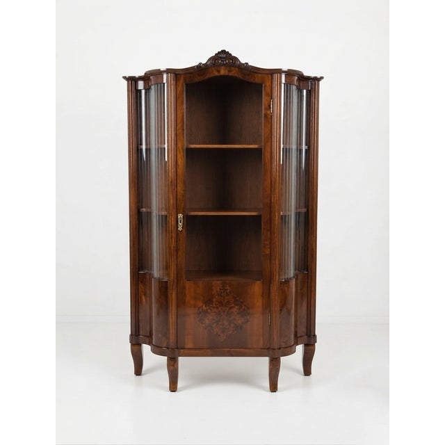 Art Deco Walnut Vitrine with Fluted Glass Detailing For Sale - Image 6 of 7
