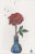 "Red Rose, Blue Vase" Original Small Watercolor Painting by Auker For Sale