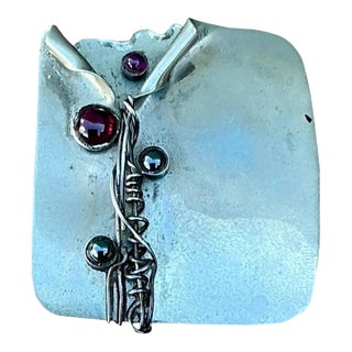 Vintage Boho Handmade Sterling Silver Modernist Brooch For Sale
