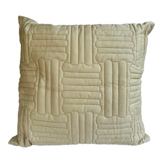 Art Deco Quilted Italian Decorative Pillow by Pratesi in Beigie Cotton Sateen For Sale