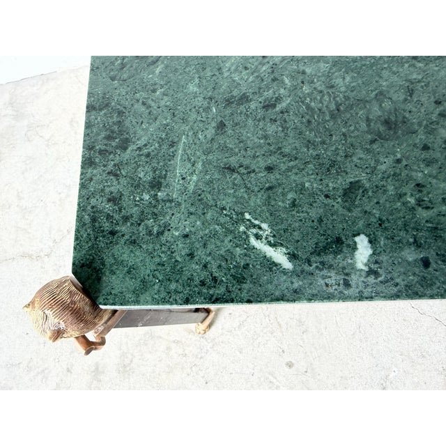 Hollywood Regency Hollywood Regency Neoclassical Style Green Marble & Brass Lion Head Cocktail Table For Sale - Image 3 of 12