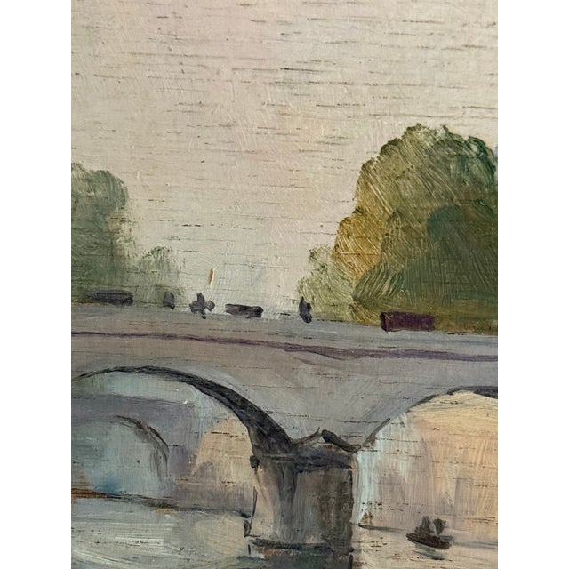 Blue Mid 20th Century Oil on Board Painting of Notre-Dame Cathedral, Paris c.1946 For Sale - Image 8 of 15