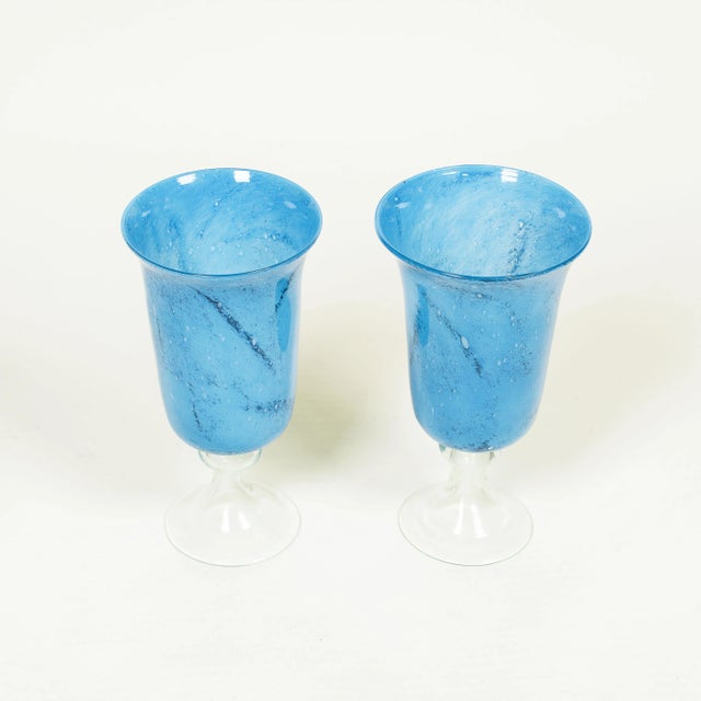 Contemporary A Pair of Blue Glass Candle Photophores For Sale - Image 3 of 7