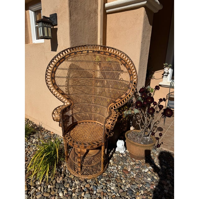 Iconic 1970s Vintage Emmanuelle Wicker Rattan Peacock Chair For Sale - Image 11 of 12