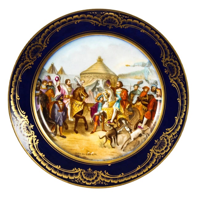 19th Century French Sevres Porcelain Camp Du Rap Plate For Sale