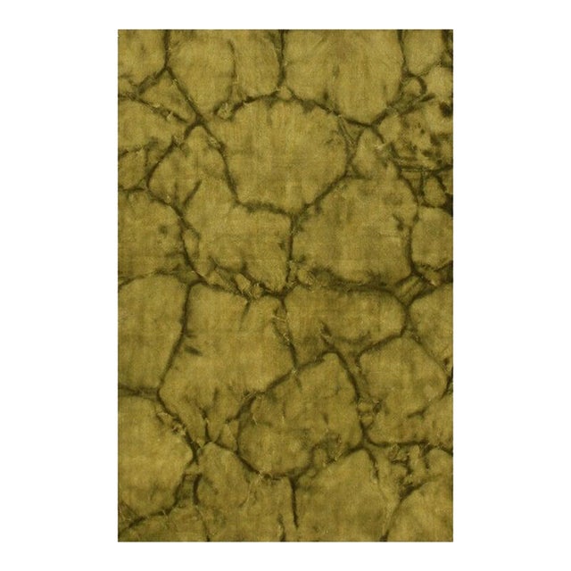 4x6 Green Hand-Knotted Wool Organic Stone Texture Abstract Modern Carpet Rug For Sale