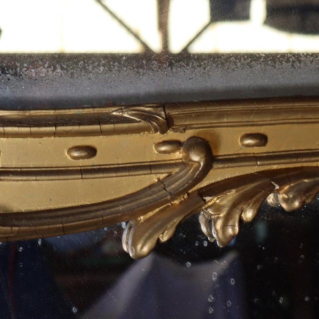 Wood Monumental French Louis XIV Giltwood Scroll & Foliate Form Mantle Mirror C1890 For Sale - Image 7 of 10