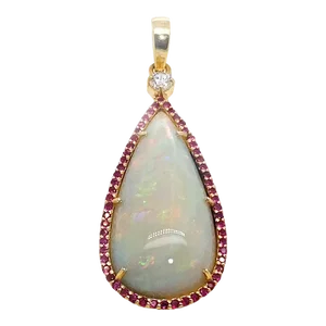 AJD Pendant Teardrop Opal Red & Green Surrounded by Ruby