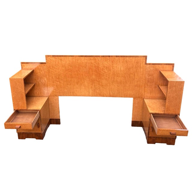 Art Deco Geometric Headboard with Bedside Cabinets in Birds Eye Maple, 1930s For Sale - Image 4 of 13