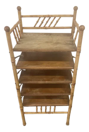 Antique Victorian Stick and Ball Burnt Bamboo Etegere or Magazine Stand
