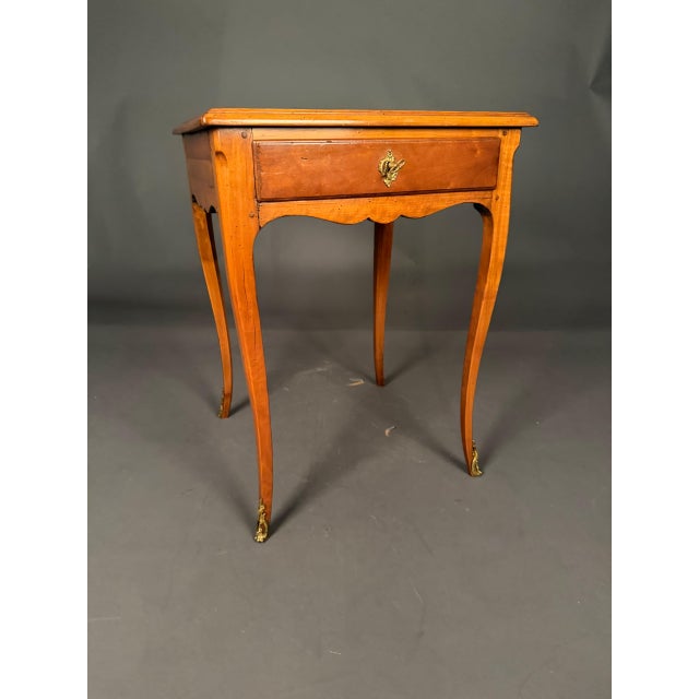 French Louis XV Style Cherry Wood Side Table With Leather Top, Circa 1920 For Sale - Image 16 of 17