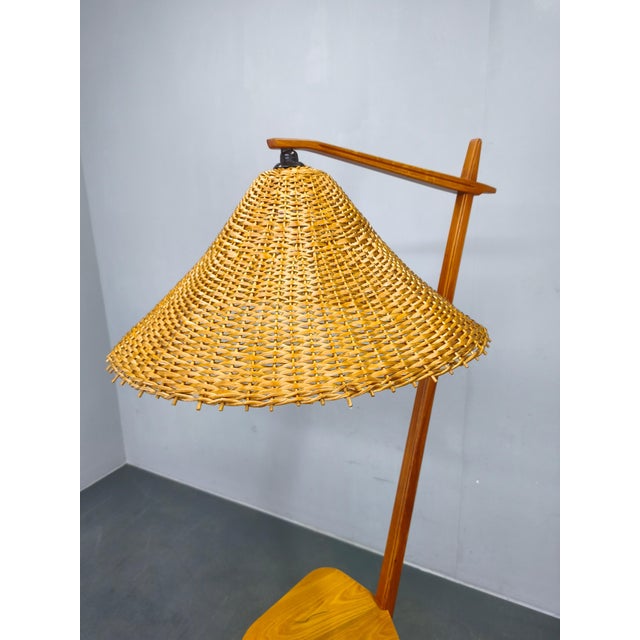 Mid-Century Modern Floor Lamp with Rattan Shade, Czechoslovakia, 1960s For Sale - Image 6 of 16