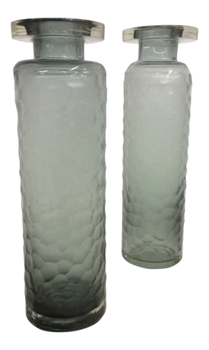 Battuto Smoked Murano Glass Vases - a Pair
