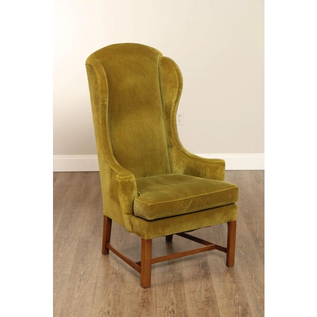 High Quality Vintage Custom Upholstered Green Velvet High Back Wing Armchair