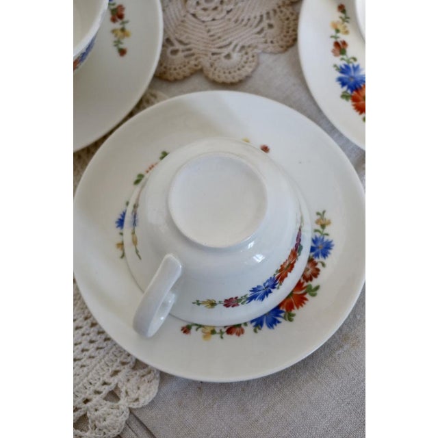 Earthenware Tea Cups and Saucers with Polychrome Floral Patterns from Royal Sphinx, Maastricht, Belgium, Set of 6 For Sale - Image 4 of 9