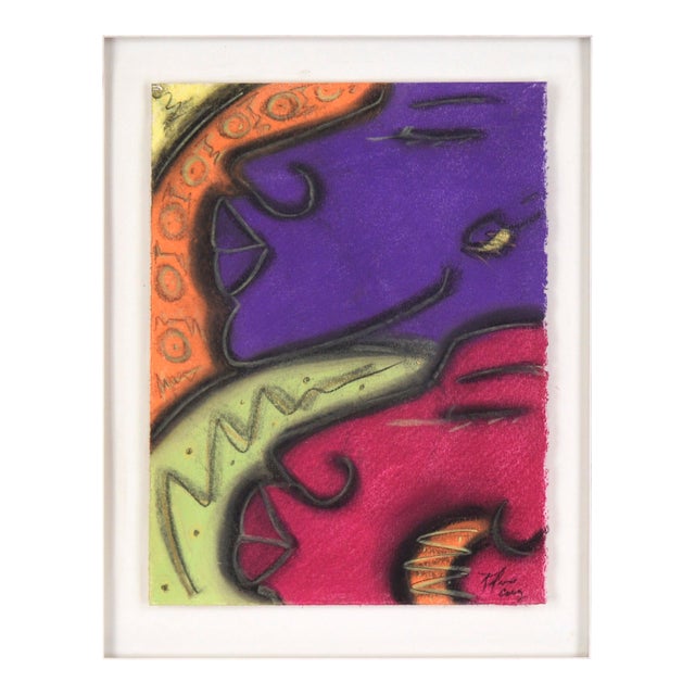 Two Faces (Purple and Magenta) in Pastel on Paper by Kelvin Curry For Sale