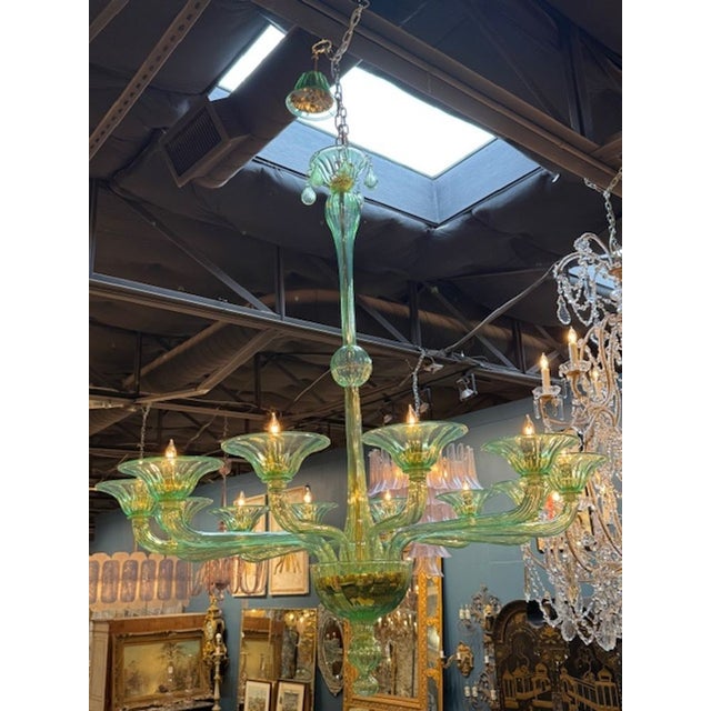 Murano Apple Green Chandelier For Sale - Image 4 of 7