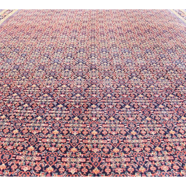 Antique Persian Fine Senneh Rug With All-Over Geometric Design in Blue Background For Sale - Image 9 of 13