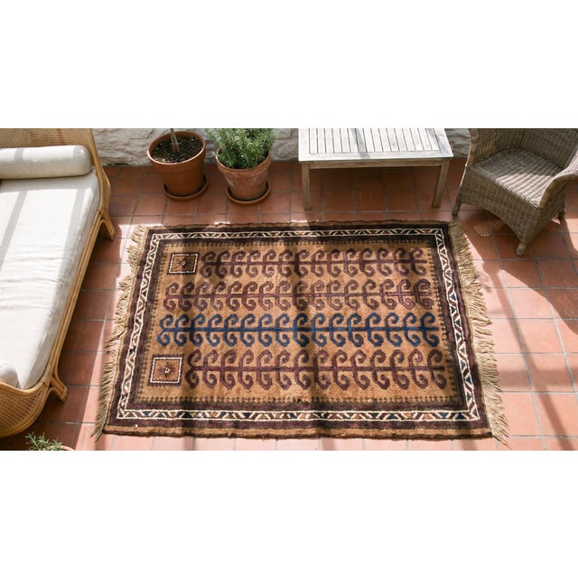Brown 1890s Brown Abstract Geometric Antique Afghanistan Baluch-Turkmen Rug 2' 9" X 3' 10" Wool Carpet For Sale - Image 8 of 9