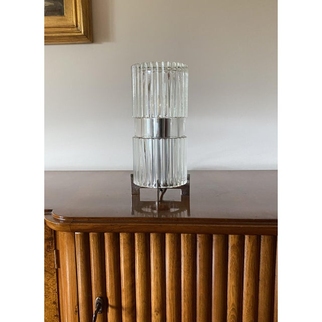 Glass table lamp Fidenza Vetraria , Italy 1970s Molded glass. Brass. 30 h x 12,5 cm diam European plug Conditions: as good...