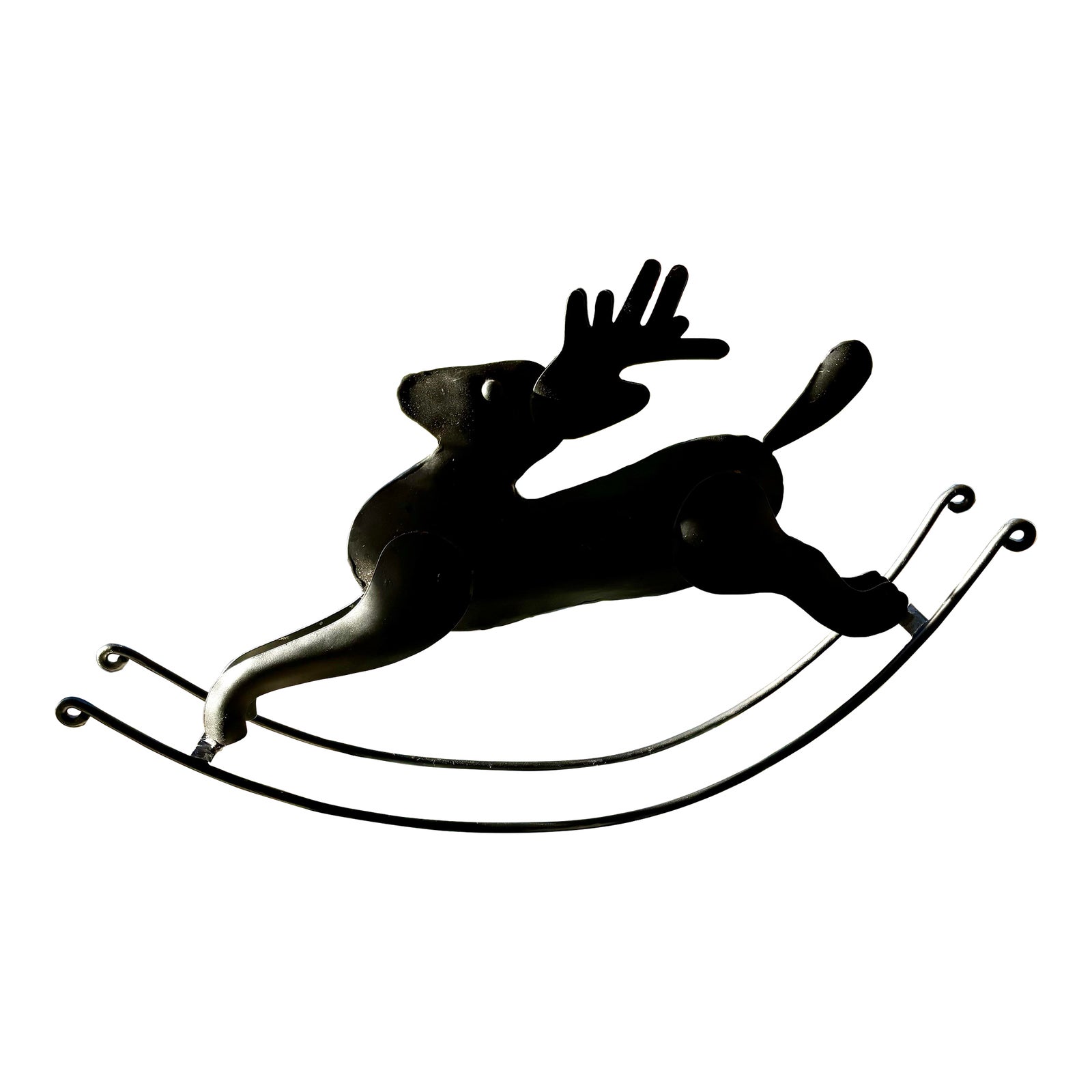 Vintage Black Metal Folk Art Rocking Reindeer Display Piece | Chairish