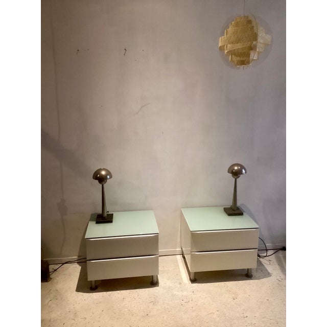 Metal Nightstands with Glass Tops, Italy, 1980s, Set of 2 For Sale - Image 7 of 7