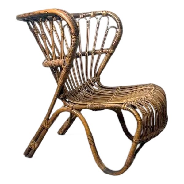 Danish Organic Modern Rattan Lounge Chair in the Style of Viggo Boesen For Sale