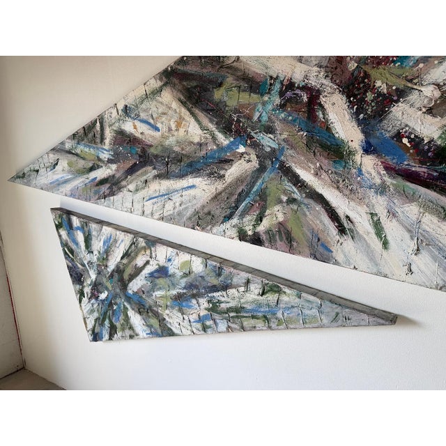 Oversized 1989 Vintage Textured Expressionist Abstract Acrylic on Canvas Geometric Paintings – Pair For Sale - Image 14 of 16