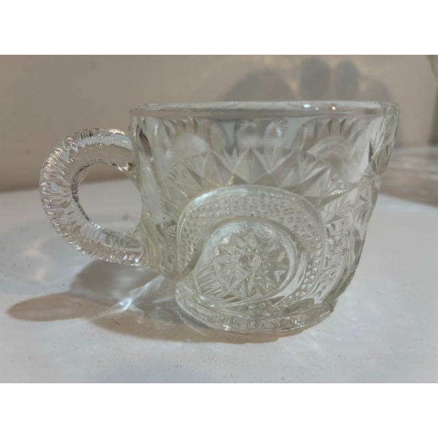 Vintage Glass Punch Bowl Set - 12 Cups - Glass Ladle - 14 pcs For Sale - Image 4 of 12