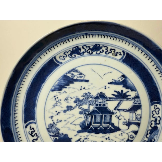 Chinese Antique 19th C Chinese Porcelain Blue White Plate Landscape Nanking 9 1/2" For Sale - Image 3 of 12