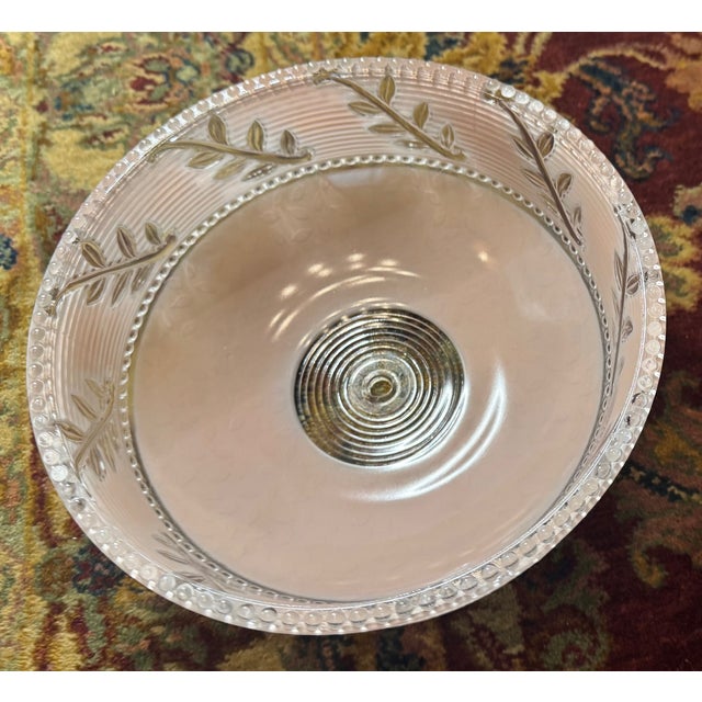 Vintage Frosted Glass Ceiling Light Shade With Applied Vine Motif – Beaded Rim Flush Mount, 10.3” For Sale - Image 10 of 11