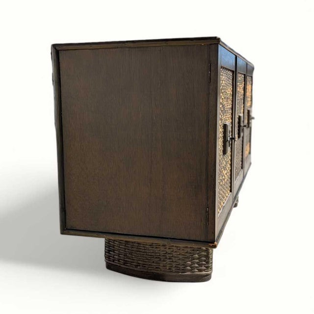 Vintage Rattan and Bamboo Door Sideboard Cabinet, Mid-Century For Sale - Image 14 of 18