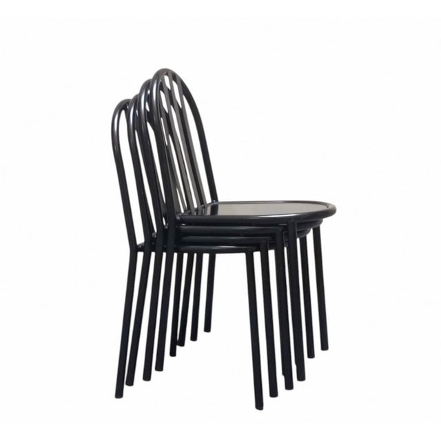 Model 222 Black Chairs by Robert Mallet Stevens for Ecart, France, 1980s, Set of 4 For Sale - Image 6 of 10