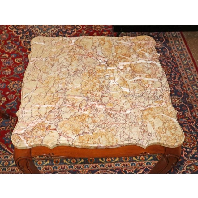 Pair of Vintage Marble Top Walnut Louis XV French Style End Tables For Sale - Image 12 of 15