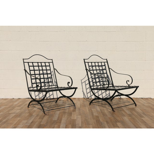 Mid-Century Modern Pair of 1970s Wrought Iron Folding Patio Chairs by Hervé Baume | Outdoor Armchairs | France For Sale - Image 3 of 18