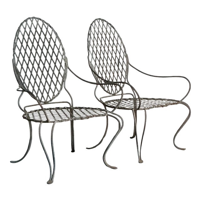 Vintage Boho Rose Tarlow Twig Wrought Iron Lounge Chairs - A Pair For Sale