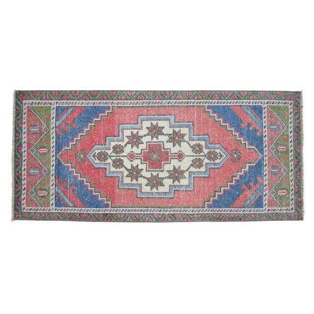 Hand Knotted Turkish Rug Colorful Small Rug Door Mat - 1′8″ × 3′7″ For Sale - Image 4 of 7