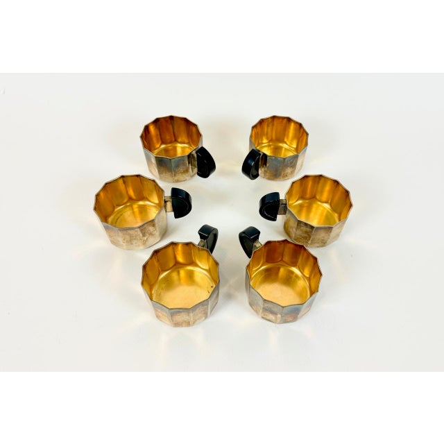 Bauhaus Silver-Plated Mocha Cups with Bakelite Handles, 1930s, Set of 6 For Sale - Image 10 of 13