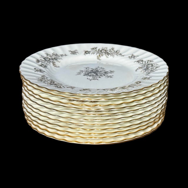 Mid-Century Modern Vintage Minton Marlow Gold Pattern MCM Bone China Salad / Lunch Plates - Set of 11 For Sale - Image 3 of 8