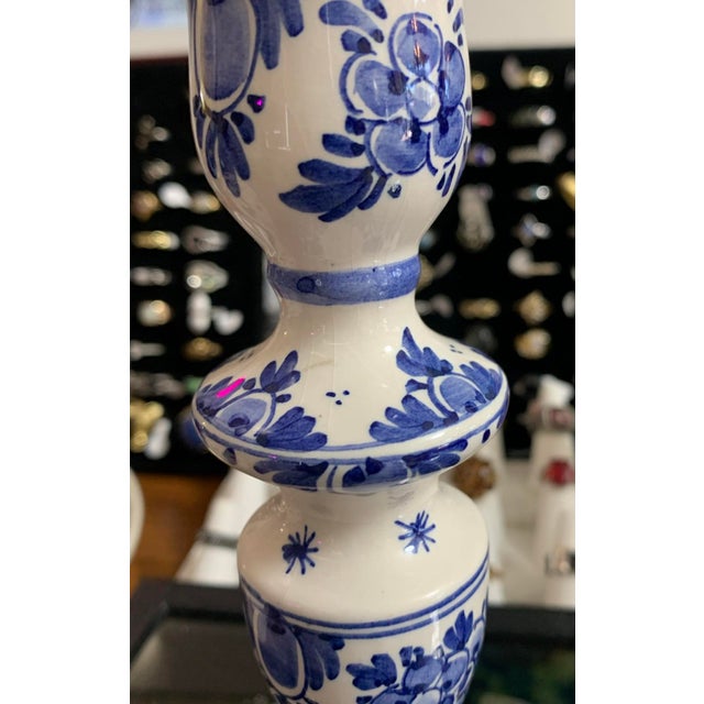 Ceramic Vintage Dutch Delft Faience Floral Candlestick For Sale - Image 7 of 10