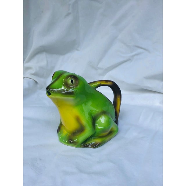 Tony Wood green pottery frog creamer. Circa 1982. England. Signed on the underside. Quite rare.